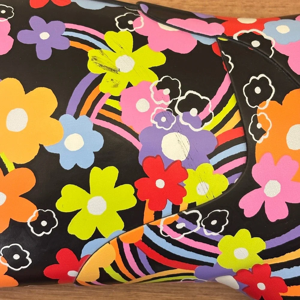 BOGS Rainbow Flower Rain Boot Black Multi Kids Size 11 Rubber Waterproof Printed